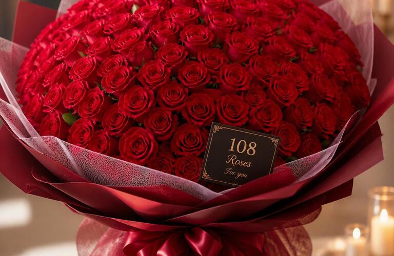 愛の花束、赤バラ108本で特別な瞬間を演出！