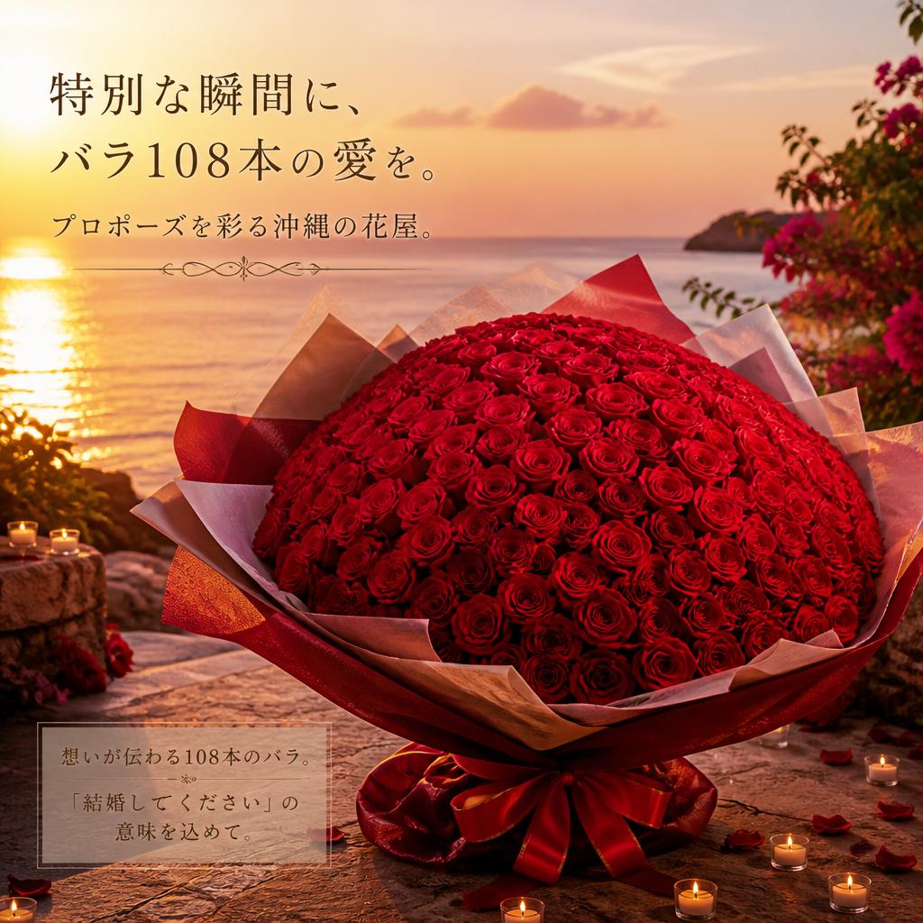 特別な瞬間に、バラ108本の愛を。プロポーズを彩る沖縄の花屋。