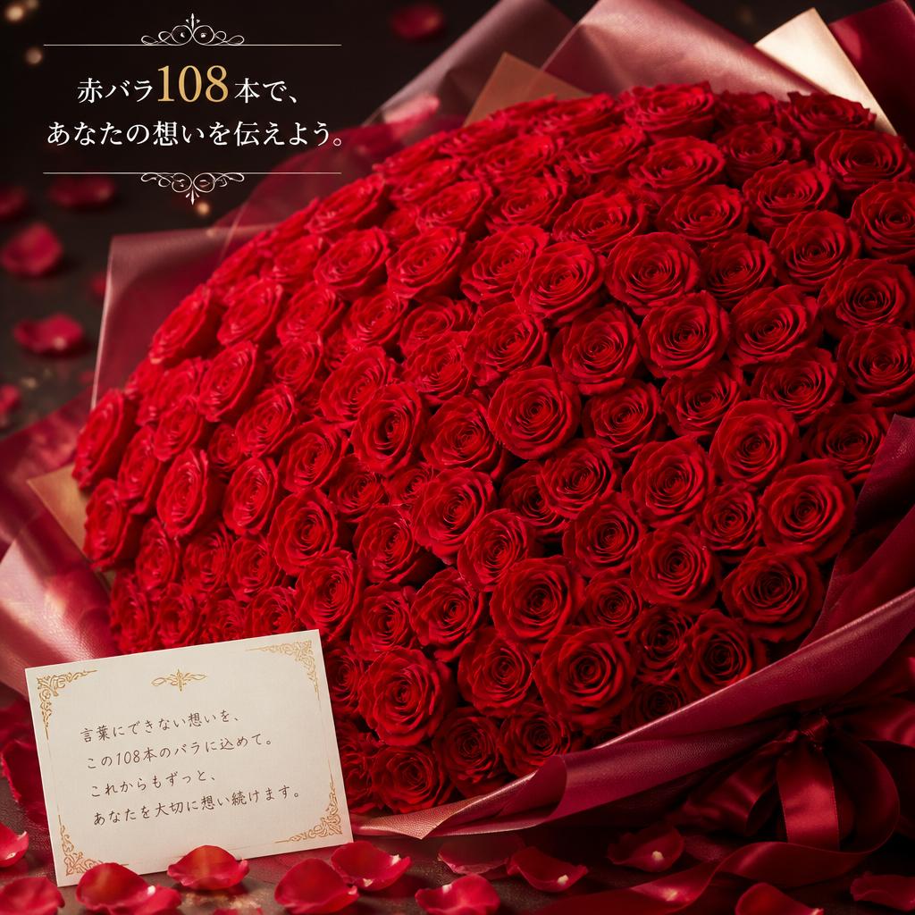 赤バラ108本で、あなたの想いを伝えよう。